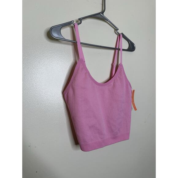 Colsie Size 1X NEW Bubble Gum Pink Ribbed Long Line Sports Bra No Padding - Picture 2 of 7
